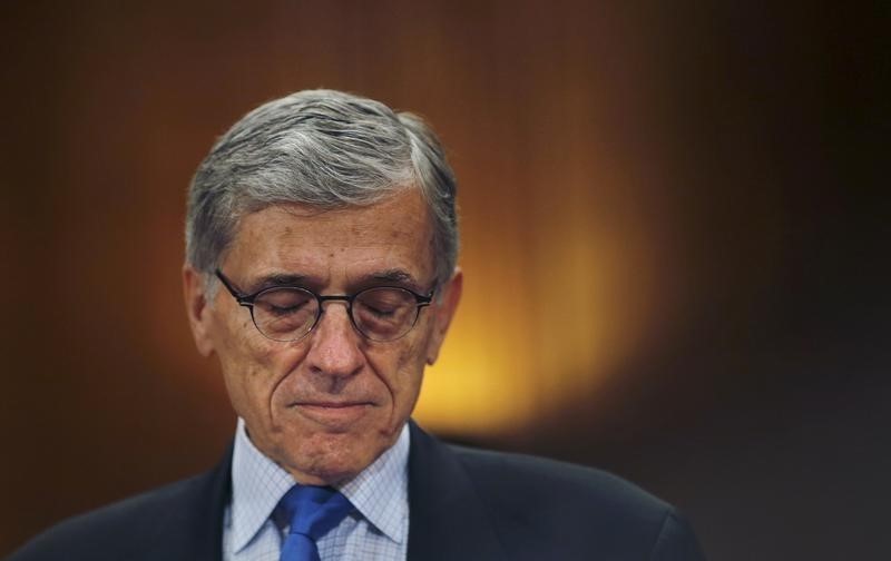Federal Communications Commission (FCC) Chairman Tom Wheeler arrives to testify before a Senate Appropriations Subcommittee hearing on FCC's proposed budget for 2016, in Washington, May 12, 2015. REUTERS/Carlos Barria